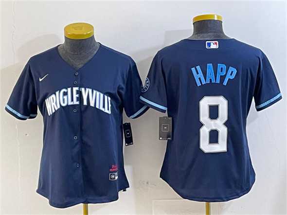 Womens Chicago Cubs #8 Ian Happ Navy City Connect Stitched Jersey